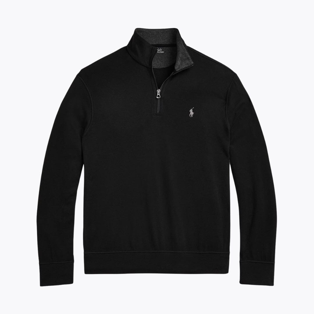 RL Luxury Jersey Quarter-Zip Pullover Ralph Lauren Luxvian Black S 