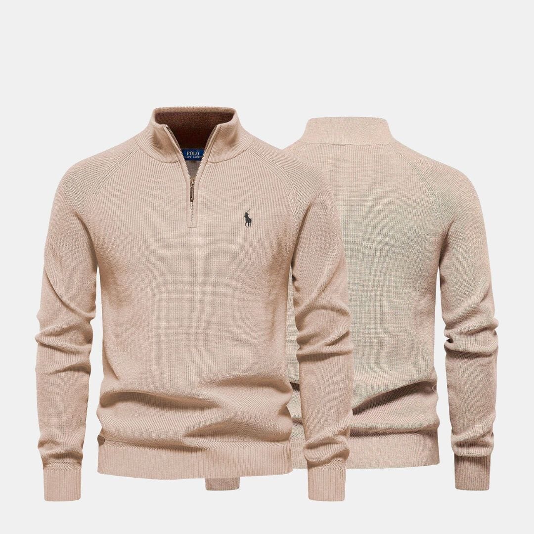 RL Men's Zip Neck Sweater (Clearance) Ralph Lauren Montevaro Beige S 