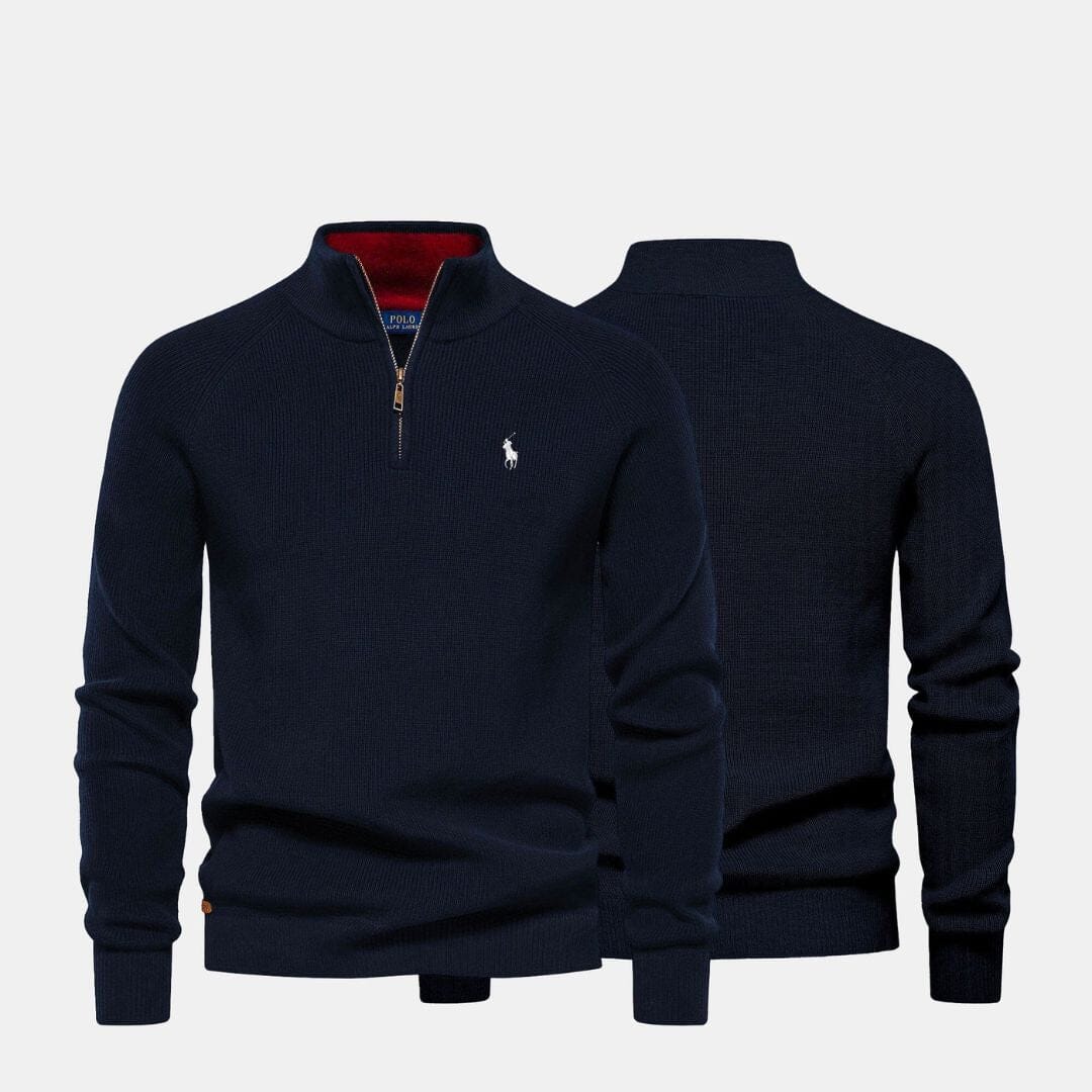 RL Men's Zip Neck Sweater (Clearance) Ralph Lauren Montevaro Blue S 