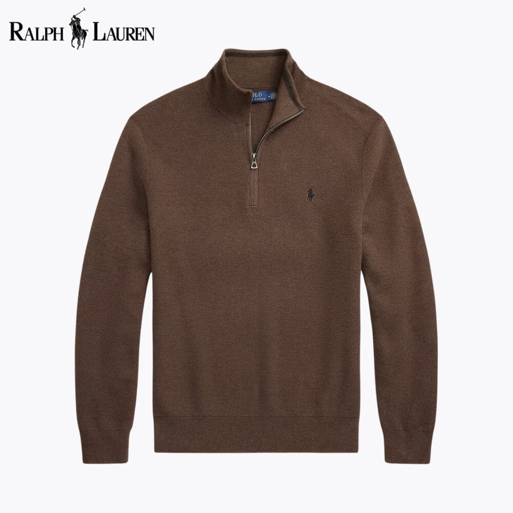 RL Mesh-Knit Cotton Quarter-Zip Sweater Ralph Lauren Luxvian Brown S 