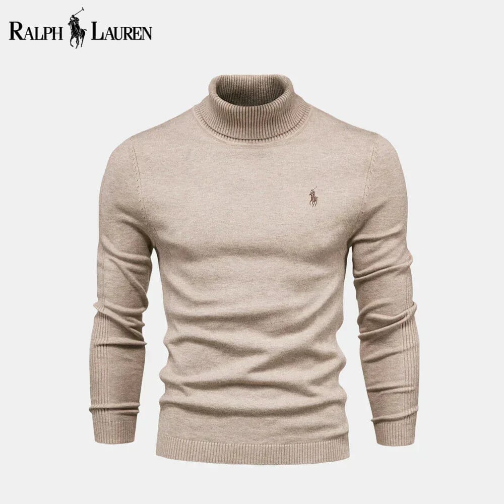 RL Turtleneck Cable-Knit Wool Knit Sweater Ralph Lauren Montevaro Beige S 