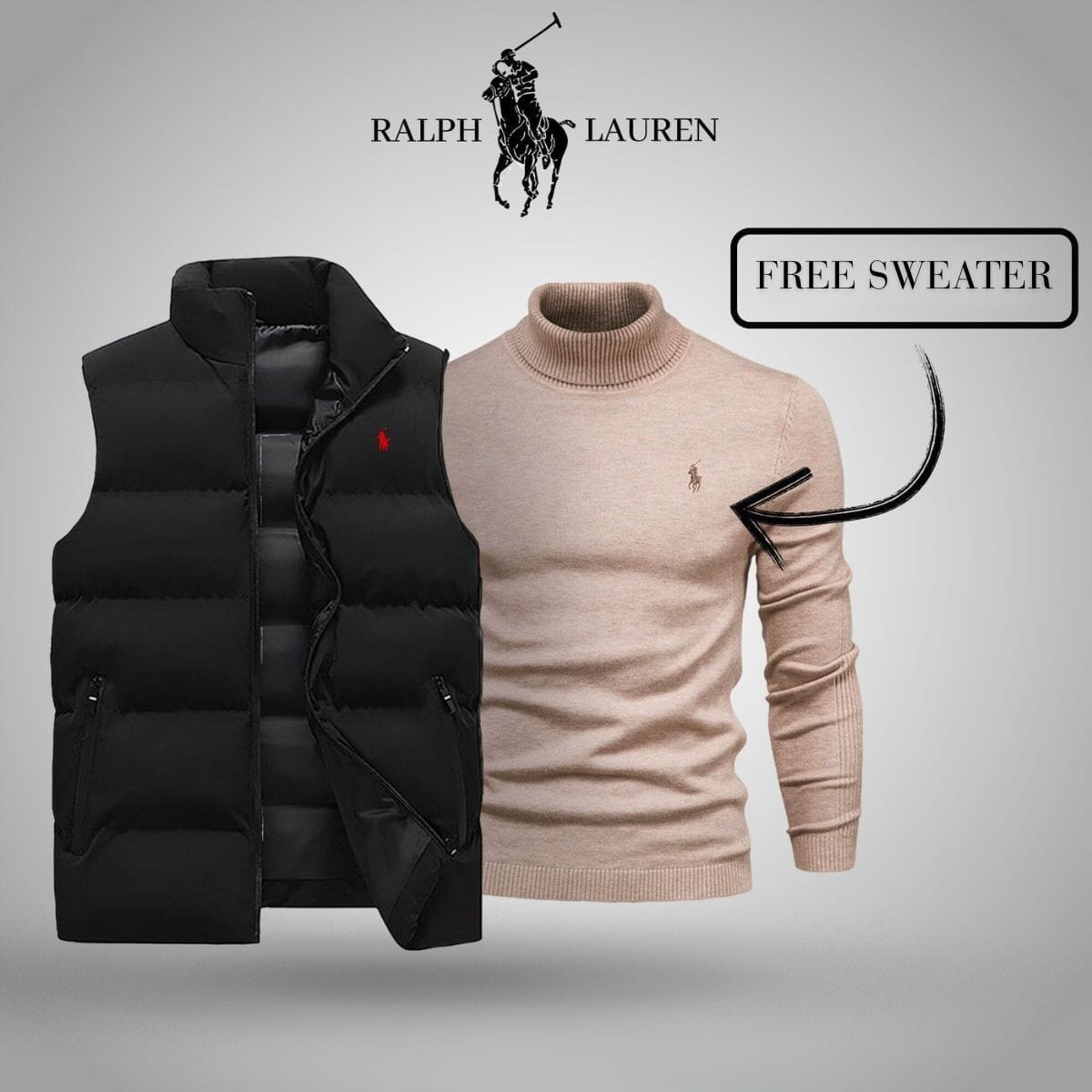 RL Vest + Exclusive Free Sweater (CLEARANCE) Ralph Lauren Luxvian Black Beige M