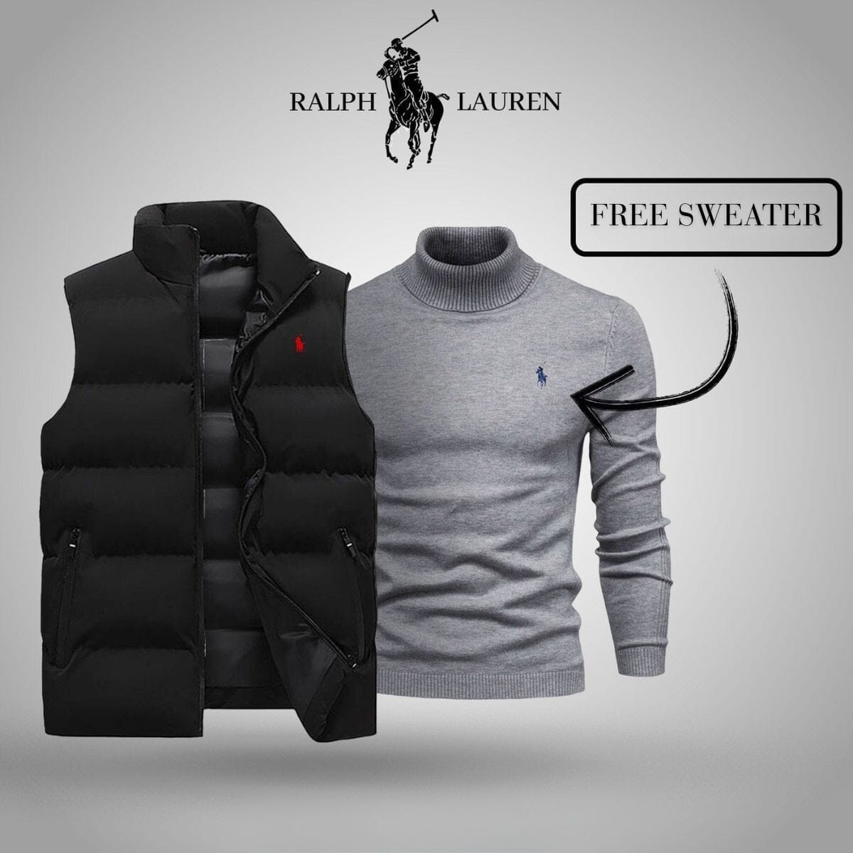 RL Vest + Exclusive Free Sweater (CLEARANCE) Ralph Lauren Luxvian Black Gray M
