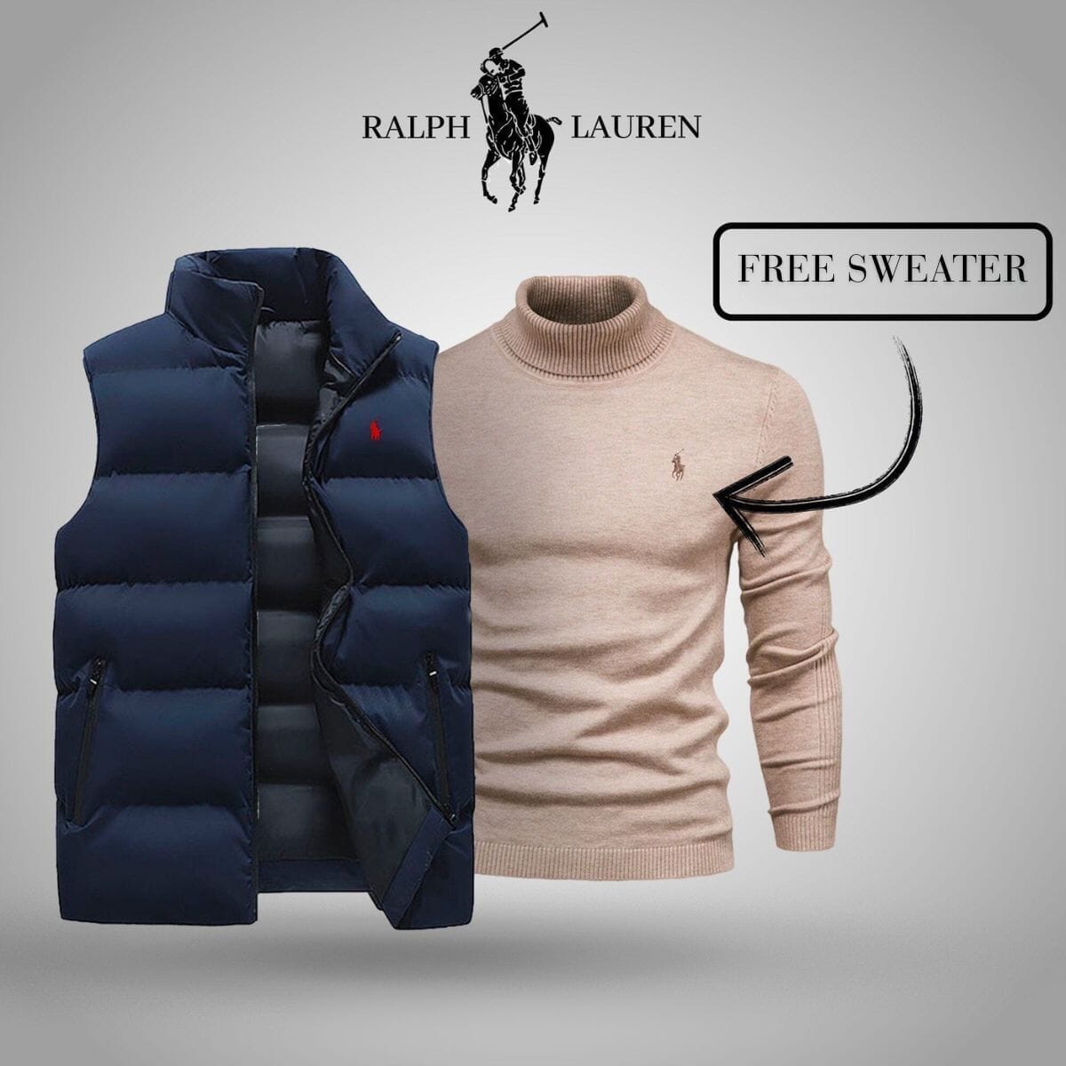 RL Vest + Exclusive Free Sweater (CLEARANCE) Ralph Lauren Montevaro Blue Beige M