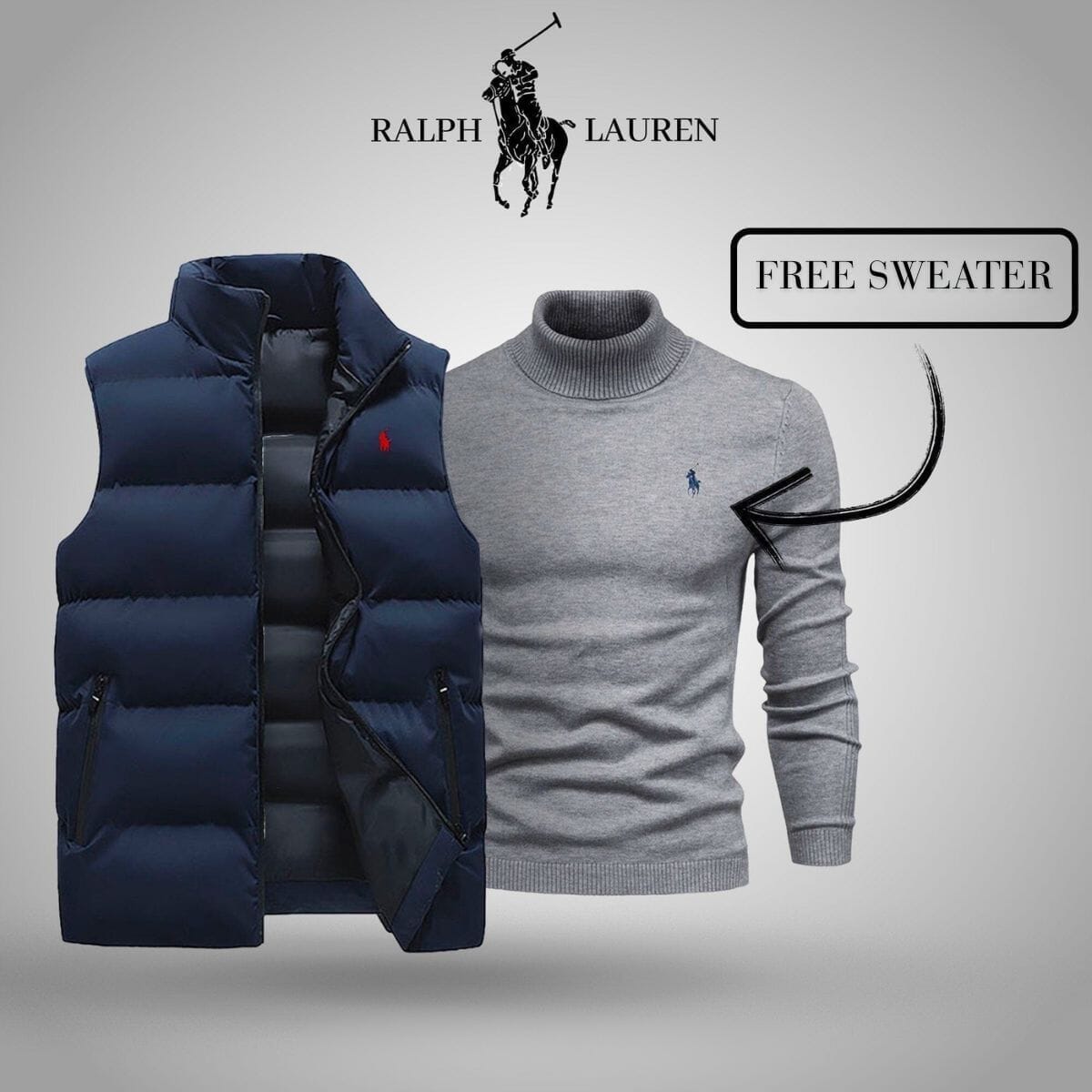 RL Vest + Exclusive Free Sweater (CLEARANCE) Ralph Lauren Montevaro Blue Gray M