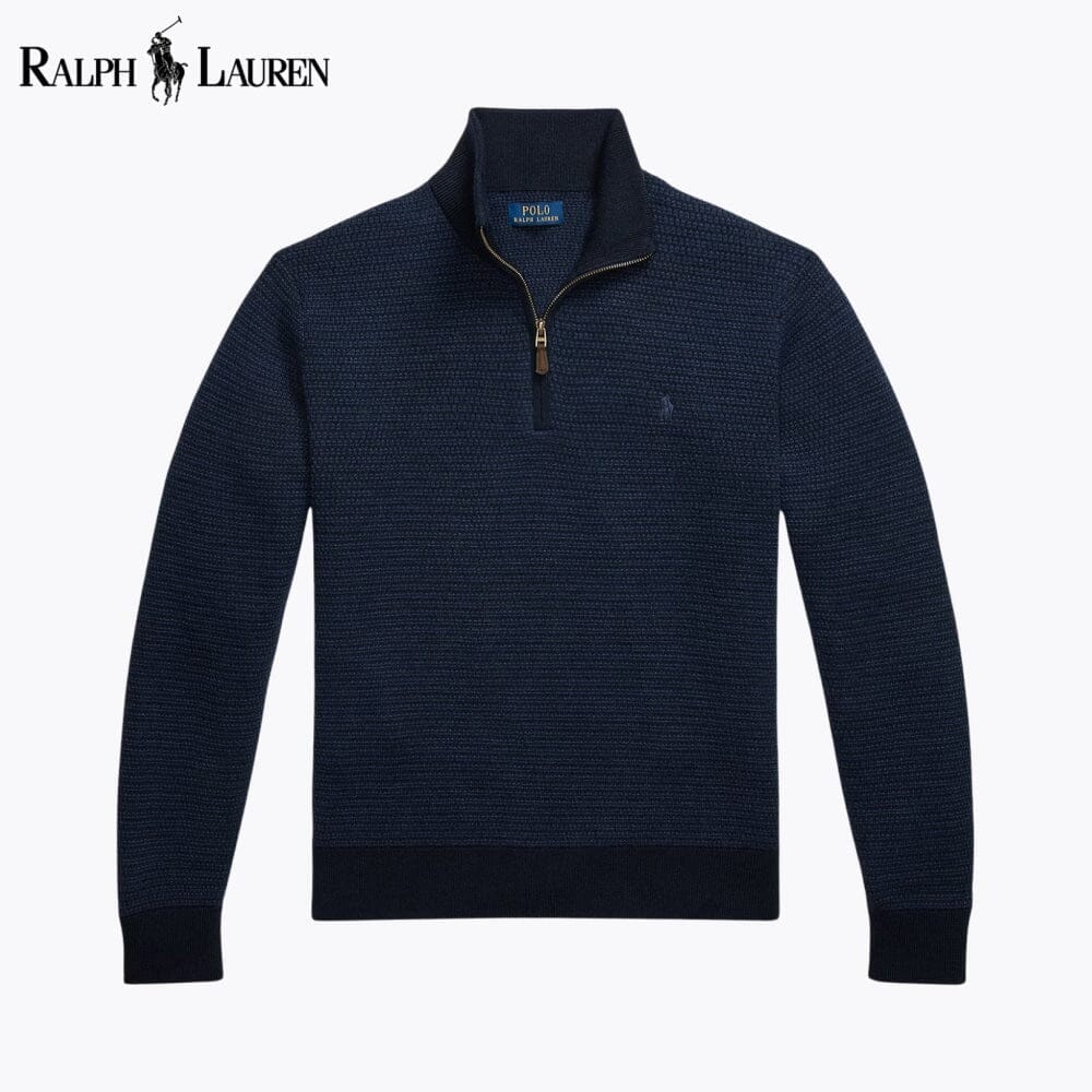 RL Washable Wool Quarter-Zip Sweater Ralph Lauren Luxvian Blue Navy S 