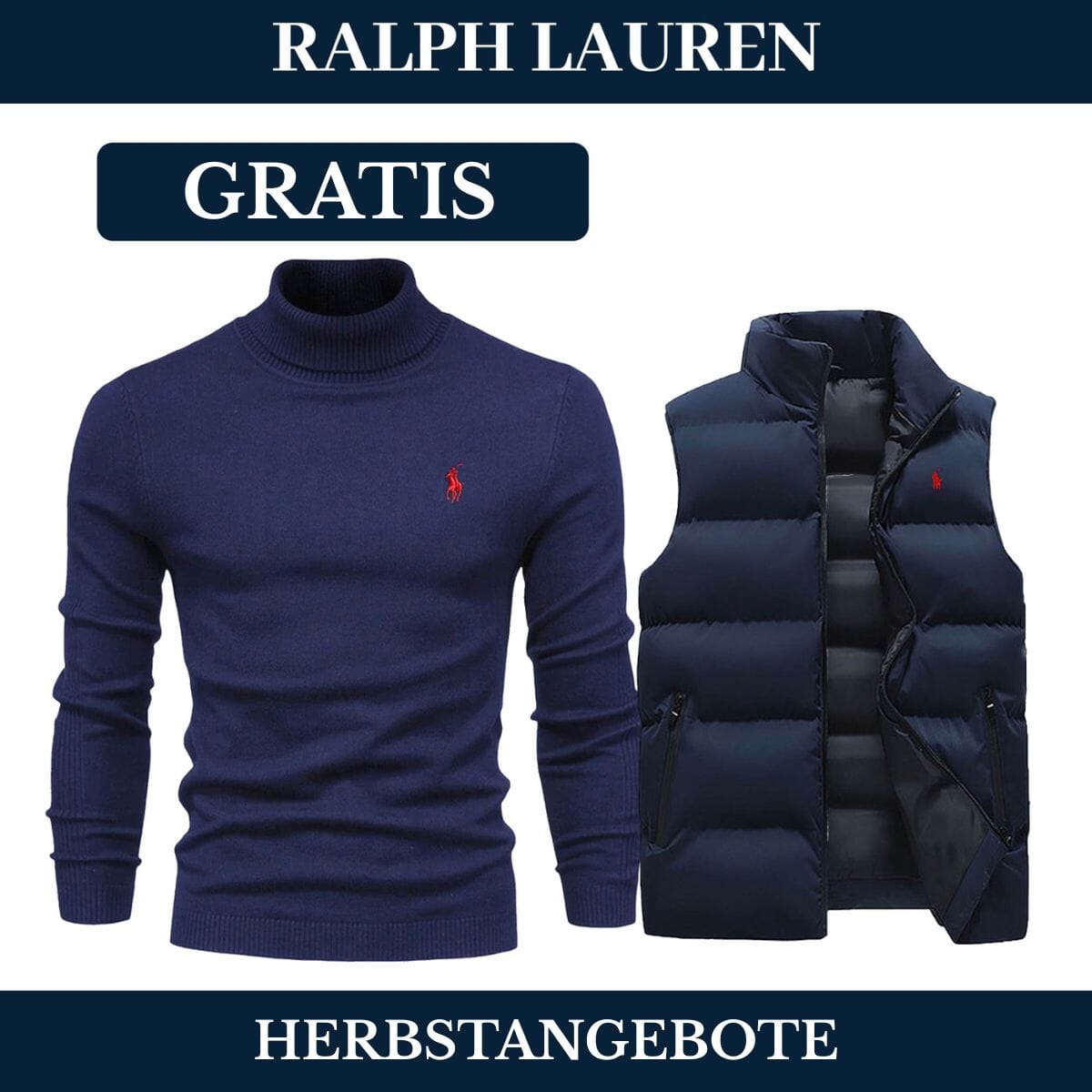 RL Weste + Gratis-Pullover (LAGERRÄUMUNG) Ralph Lauren Montevaro Blau Blau M