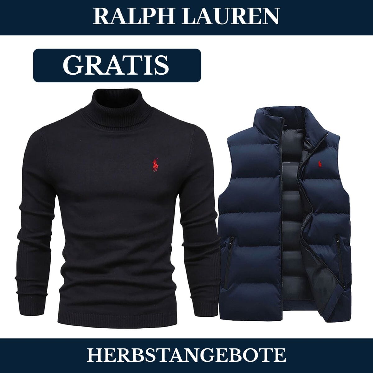 RL Weste + Gratis-Pullover (LAGERRÄUMUNG) Ralph Lauren Montevaro Blau Schwarz M