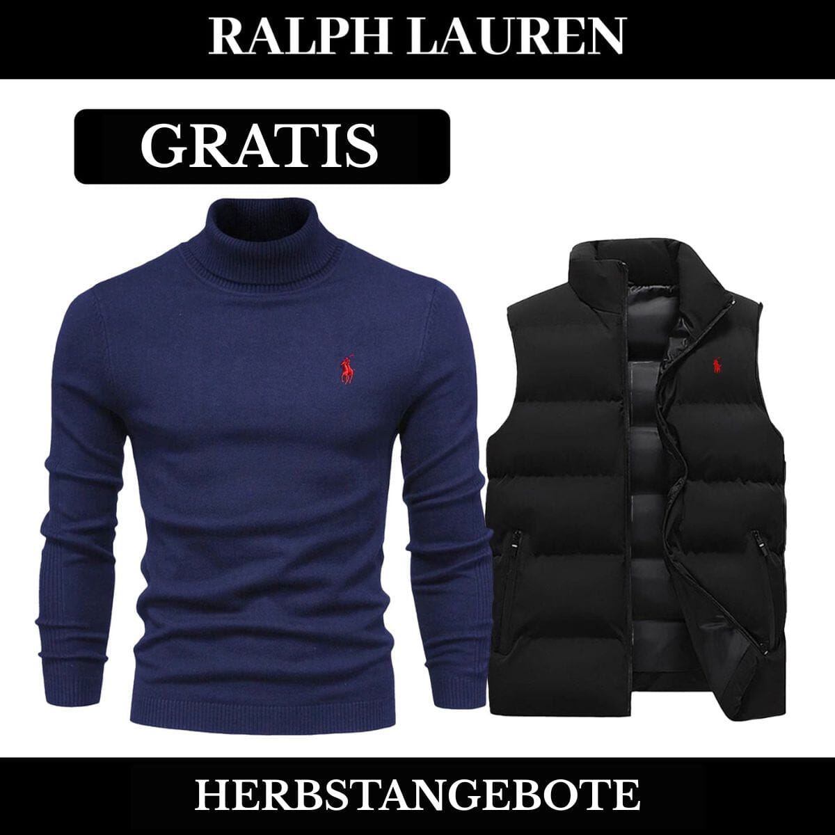RL Weste + Gratis-Pullover (LAGERRÄUMUNG) Ralph Lauren Montevaro NoirSchwarz Blau M