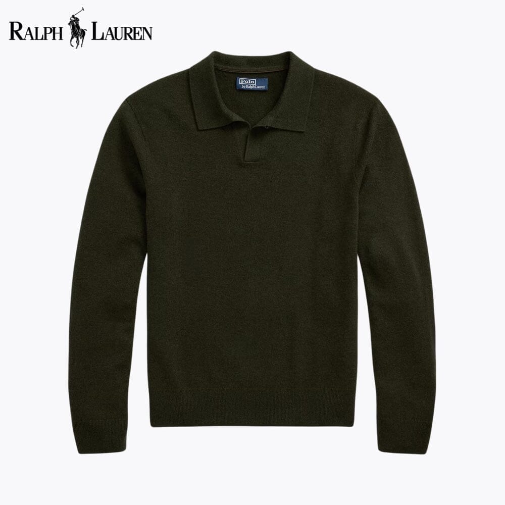 RL Wool Johnny-Collar Sweater Ralph Lauren Montevaro Leaf Green S 