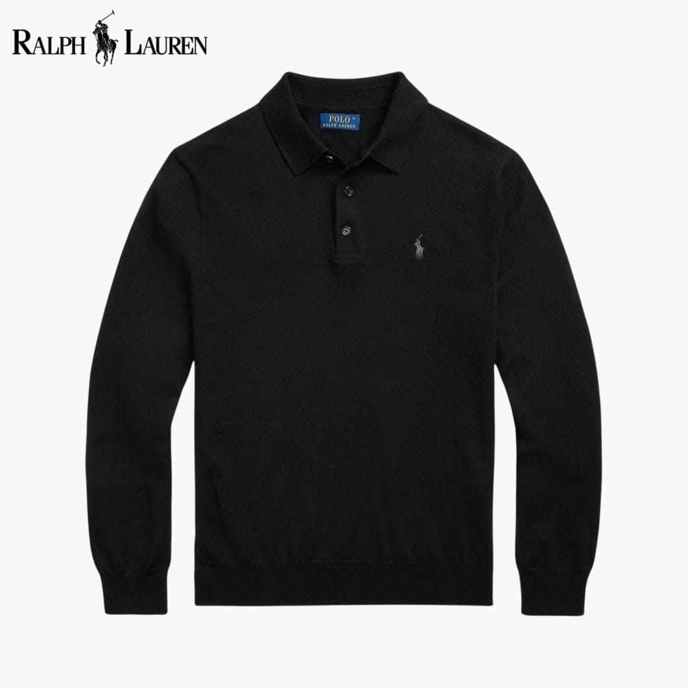 RL Wool Polo-Collar Jumper Ralph Lauren Montevaro Black S 