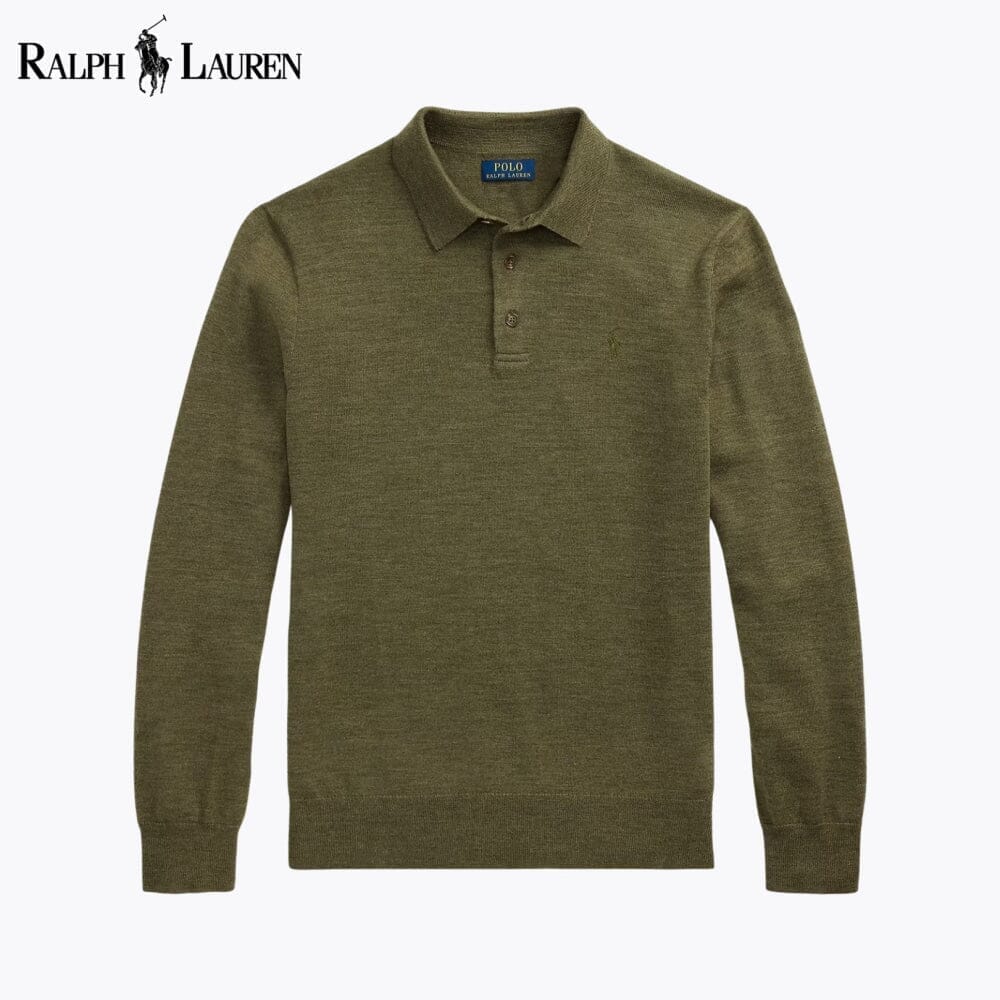 RL Wool Polo-Collar Jumper Ralph Lauren Montevaro Olive S 