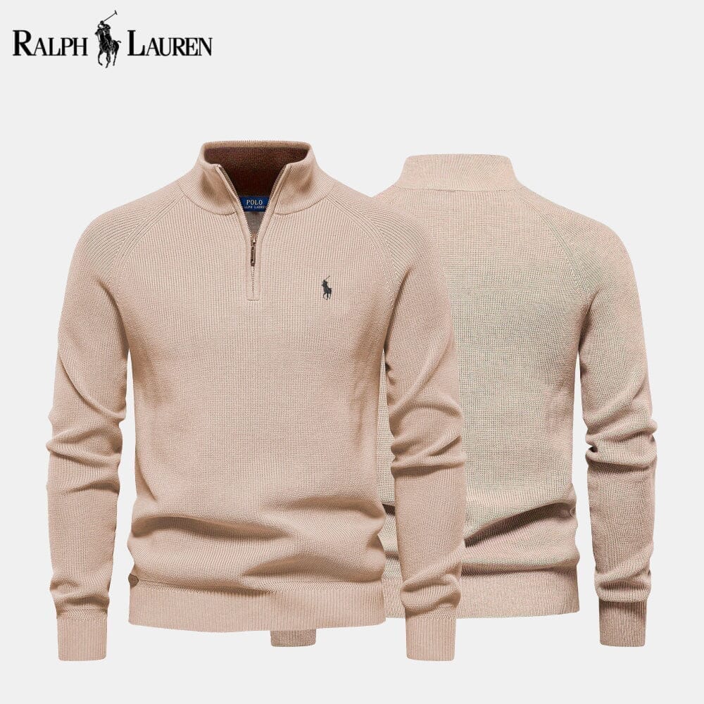 RL Zip Cable-Knit Wool Knit Sweater Ralph Lauren Montevaro Beige S 