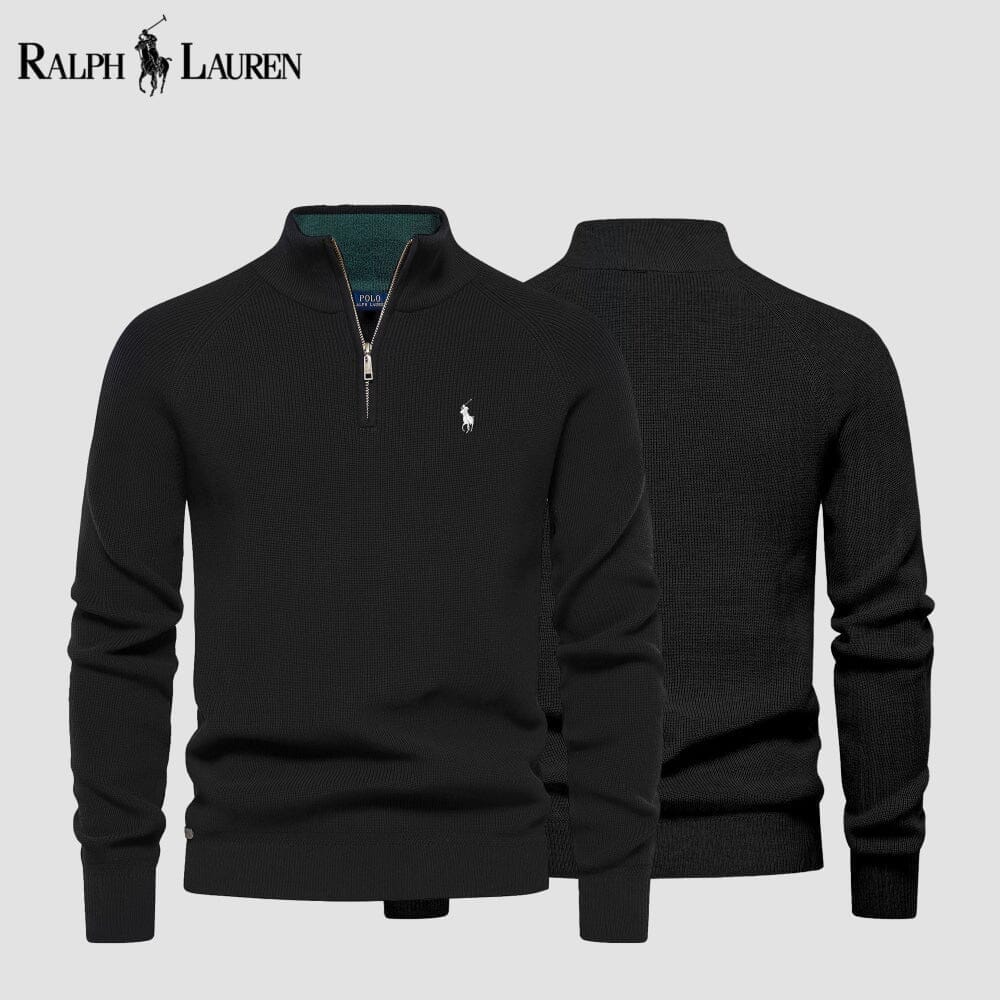 RL Zip Cable-Knit Wool Knit Sweater Ralph Lauren Montevaro Black S 