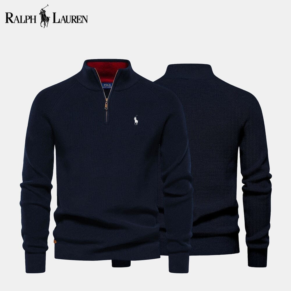 RL Zip Cable-Knit Wool Knit Sweater Ralph Lauren Montevaro Blue S 